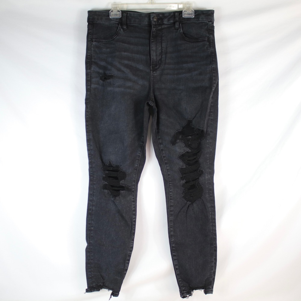 American Eagle Black Super Hi-Rise Ripped Jegging Skinny Jeans Women's Size 16 R